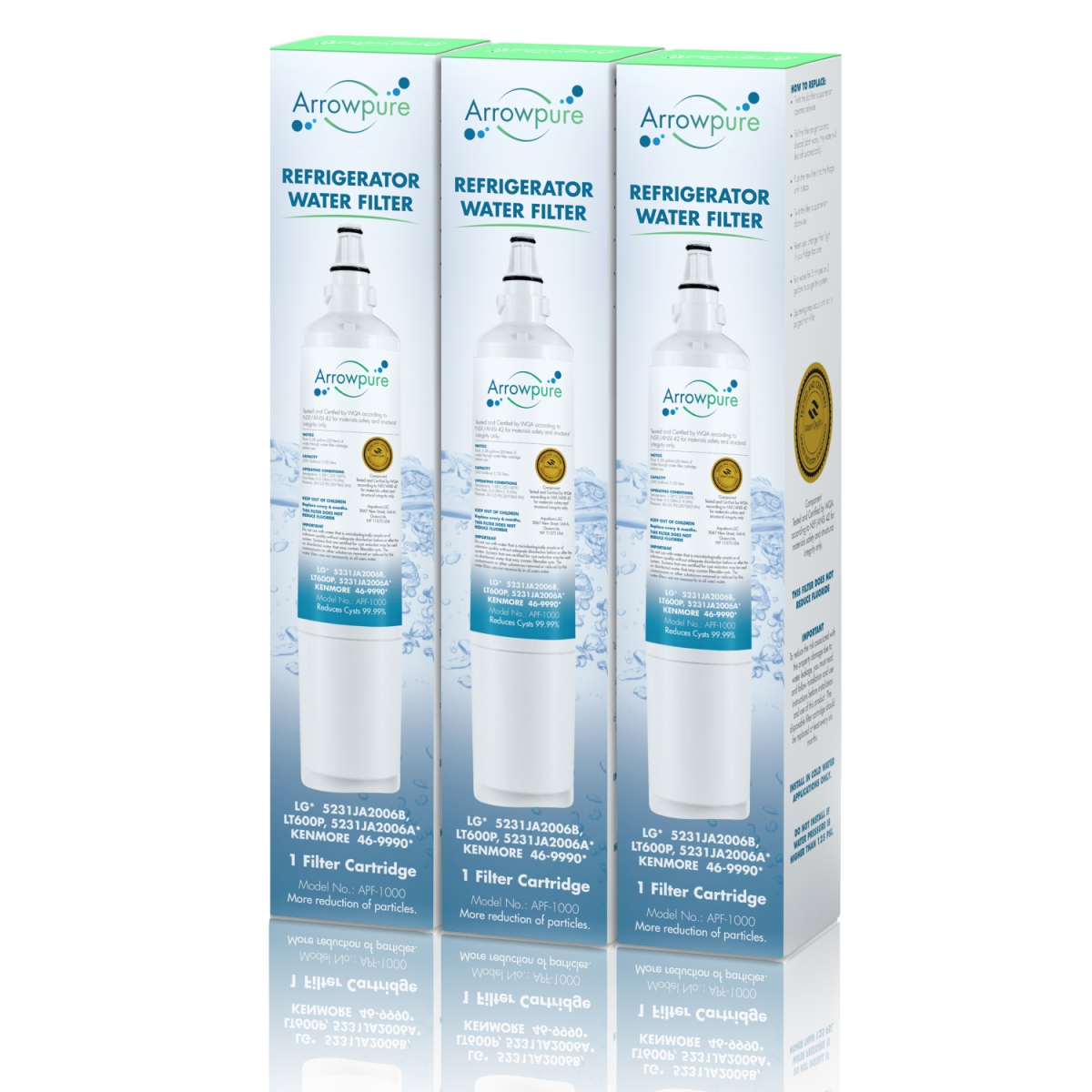 3 Pack Of Arrowpure Refrigerator Water Filter Replacement APF-1000x3