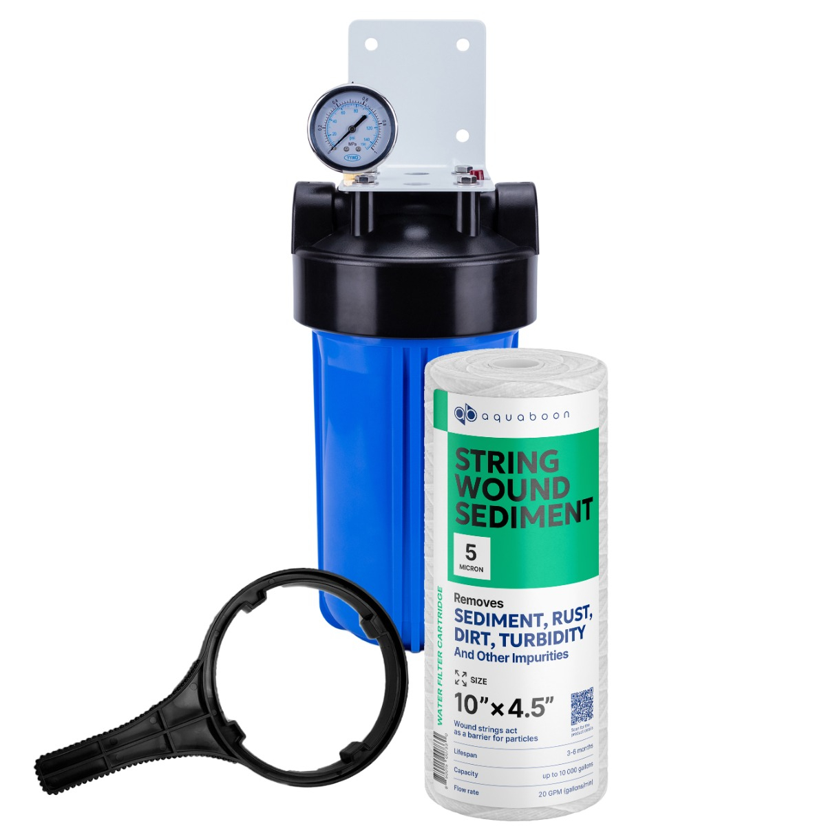 1-Stage 10" Whole House Water Filtration System by Aquaboon AB-WH10BB-1SW10BB5M