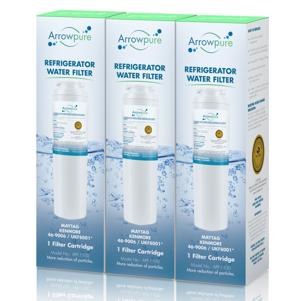 3 Pack Of Arrowpure Refrigerator Water Filter Replacement APF-1100x3