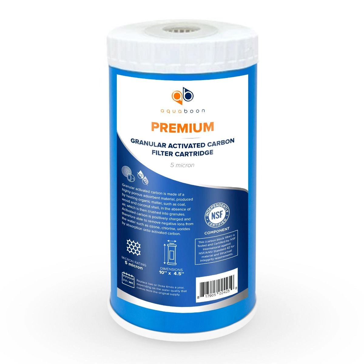 Premium Aquaboon 5 Micron 10 x 4.5 Inch. GAC Water Filter Cartridge ABP-G10BB5M