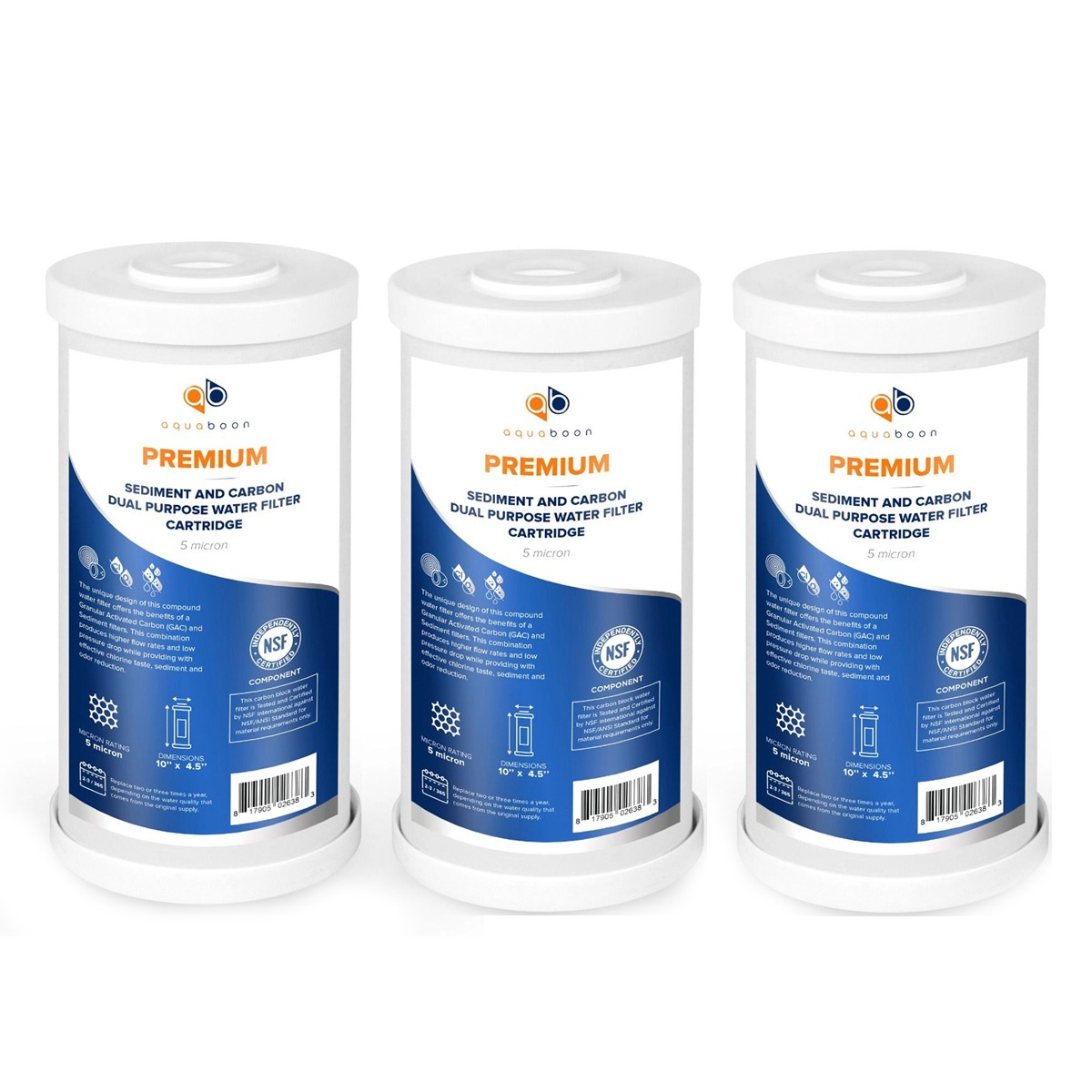 3 Pack Of Dual Carbon & Sediment Water Filter Cartridge
