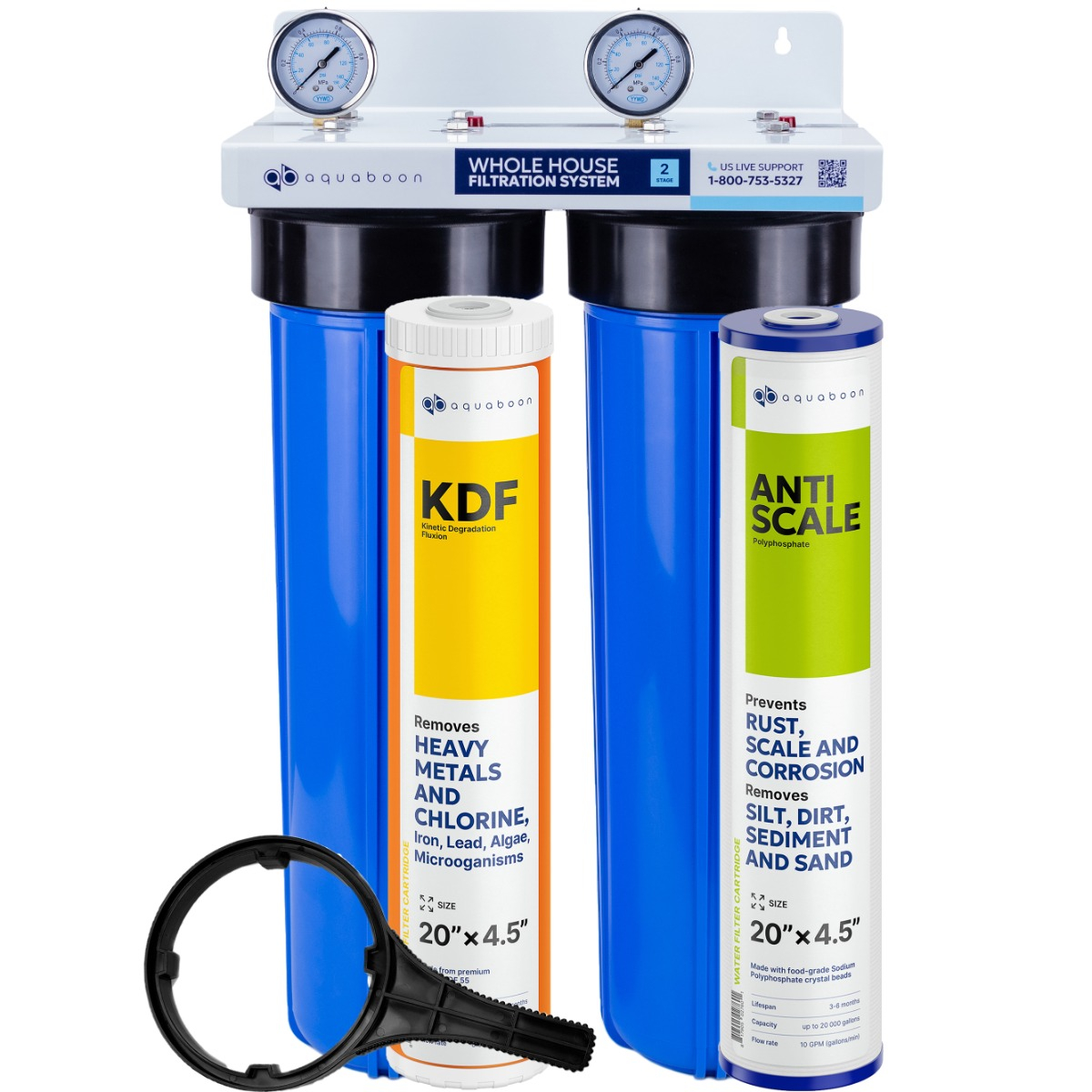 Anti Scale And Heavy Metals Filtration 2-Stage 20" Whole House Water Filtration System by Aquaboon White-Coated Iron Wall-Mount Bracket SKU: AB-2WH20BB-1K20BB-1PPH20BB