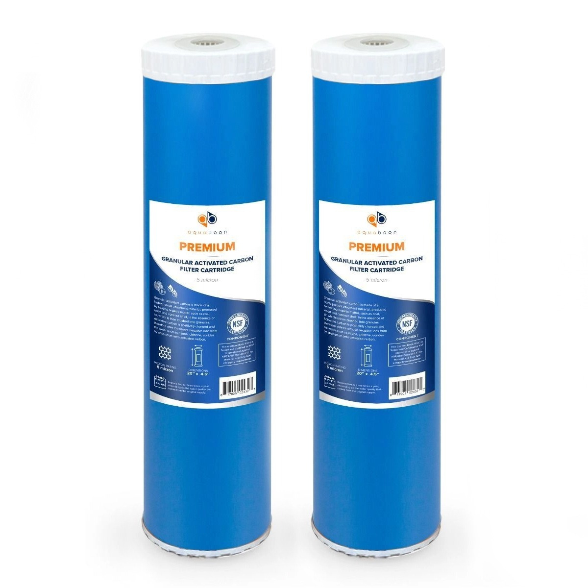2 Pack Of Premium Aquaboon 5 Micron 20 x 4.5 Inch. GAC Water Filter Cartridge