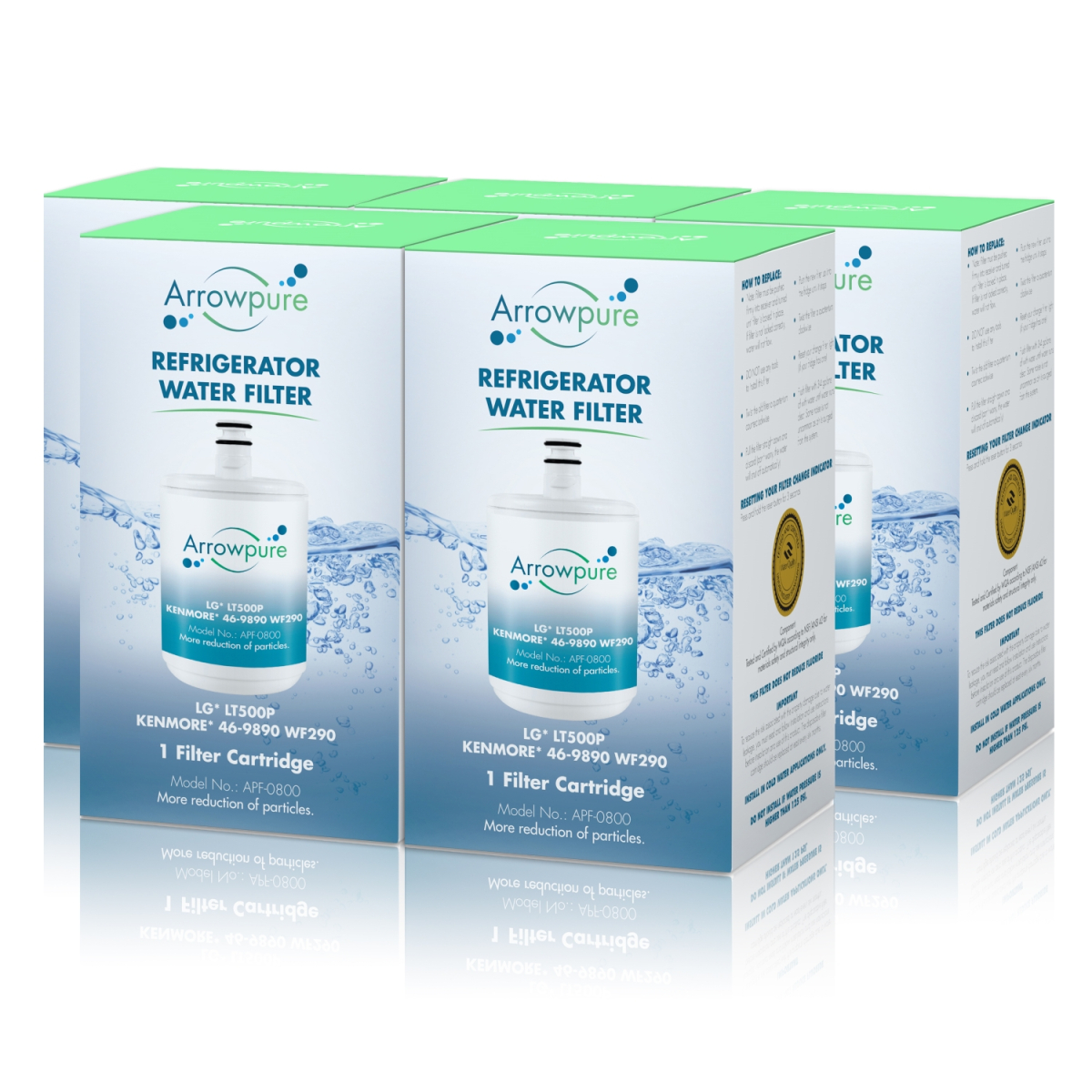 5 Pack Of Arrowpure Refrigerator Water Filter Replacement APF-0800X5