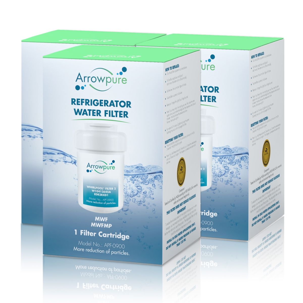3 Pack Of Arrowpure Refrigerator Water Filter Replacement APF-0900x3