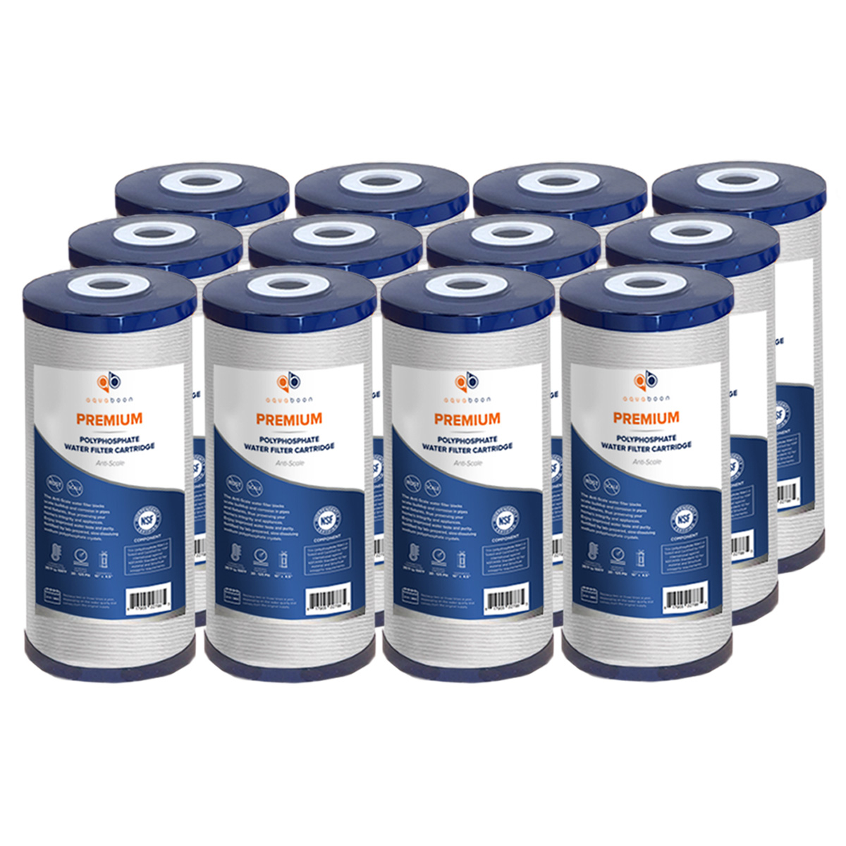12 Pack Of Whole House 10 x 4.5 Inch. Big Blue Polyphosphate Anti Scale Water Filter Cartridge
