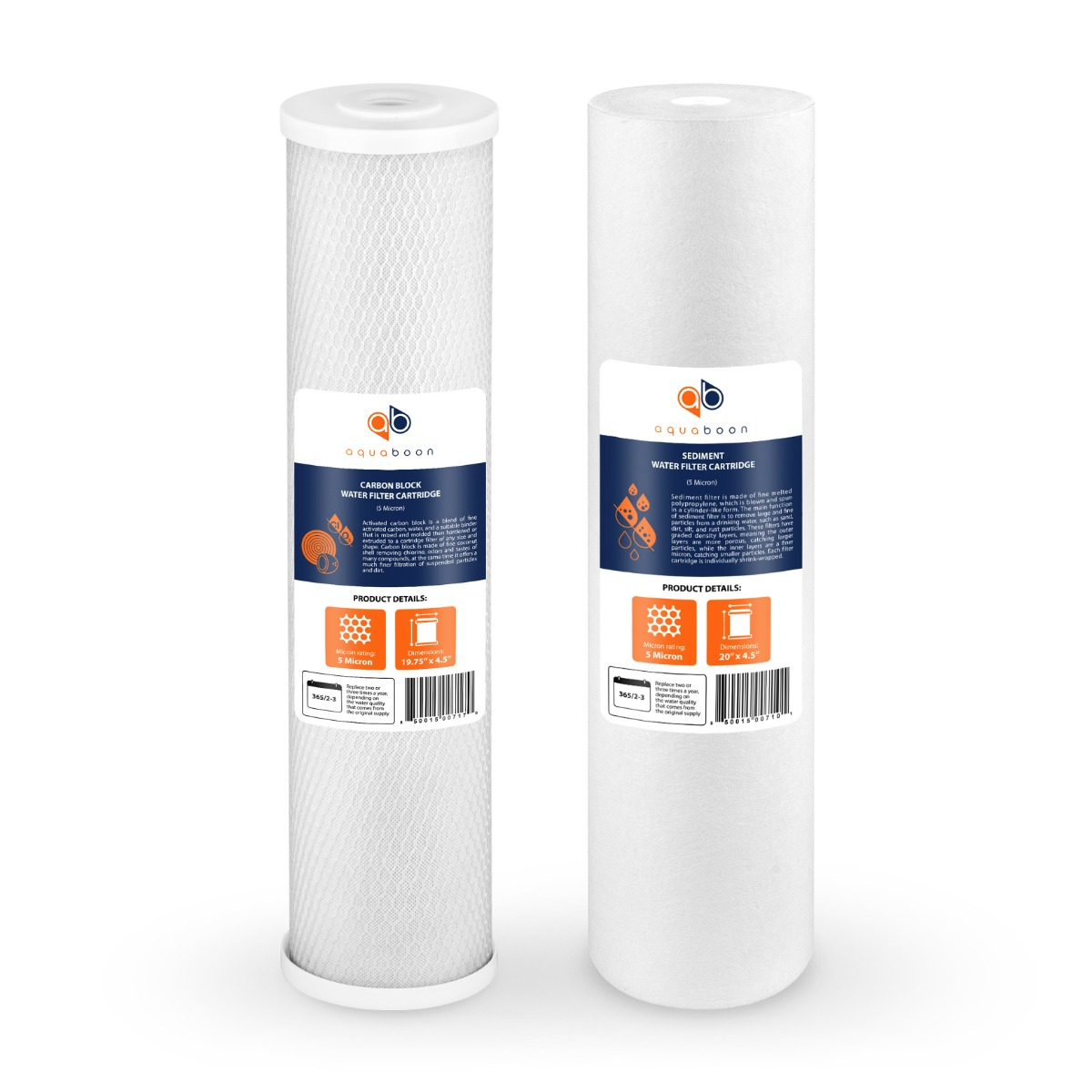 Aquaboon 5 Micron 20" x 4.5" CTO Carbon Block & Sediment Replacement Filter Cartridges Set (2 PCS)