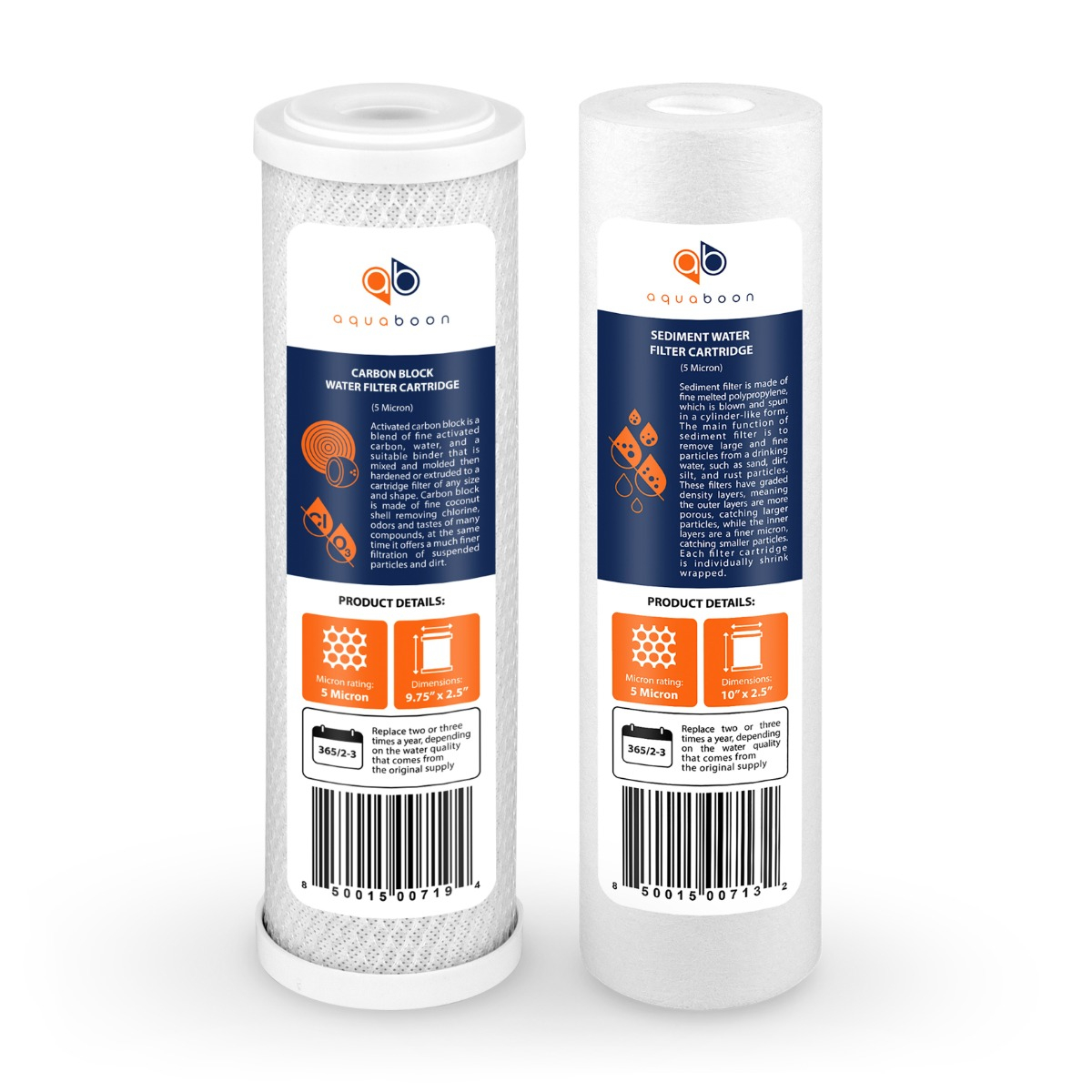 Replacement Set of 10 x 2.5 Inch Water Filter Cartridges by Aquaboon (2 PCS)