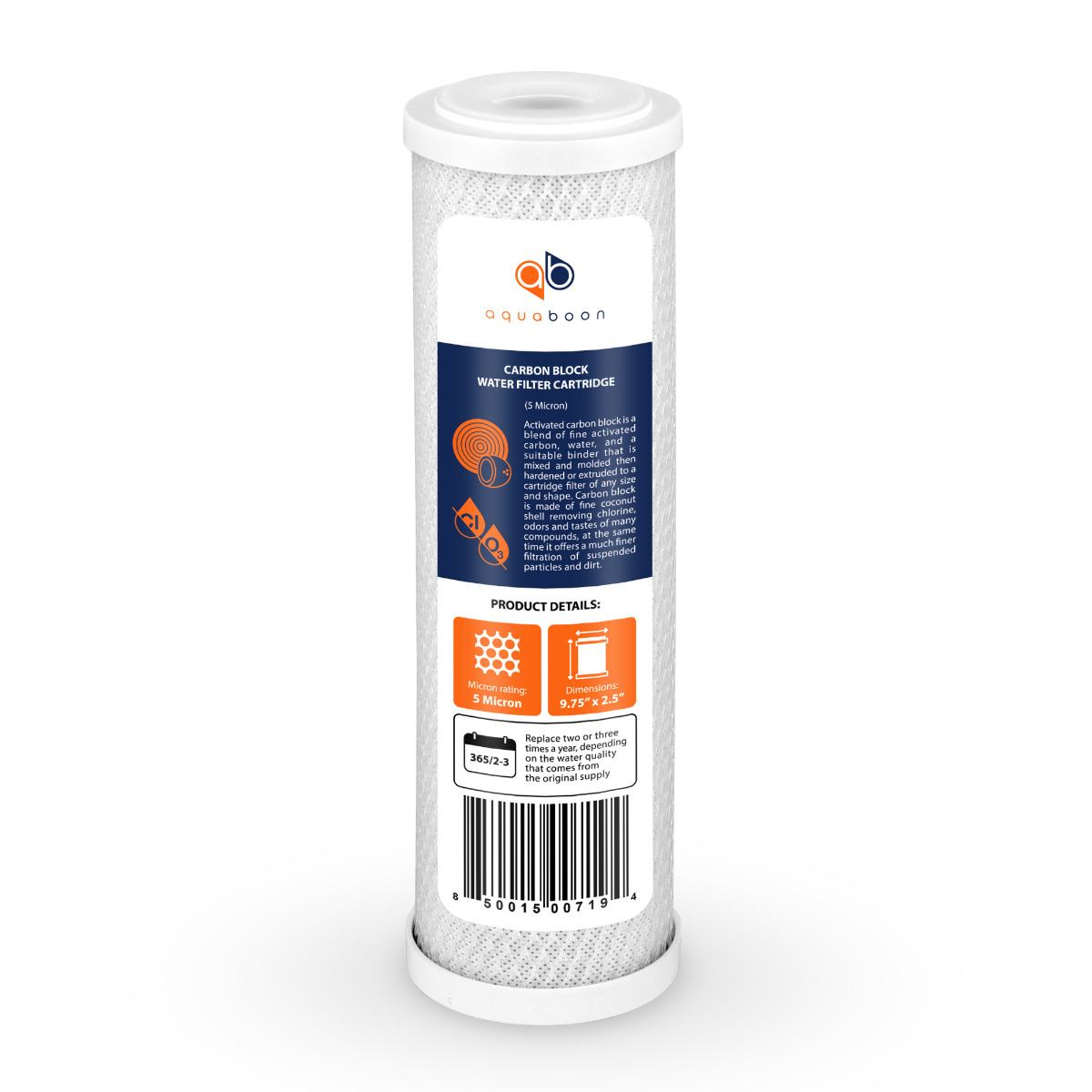 Aquaboon 5 Micron 10 x 2.5 Inch. Carbon block Water Filter Cartridge