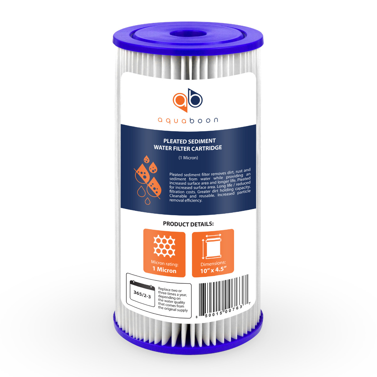 Aquaboon 1 Micron 10 x 4.5 Inch Pleated Sediment Water Filter Cartridge