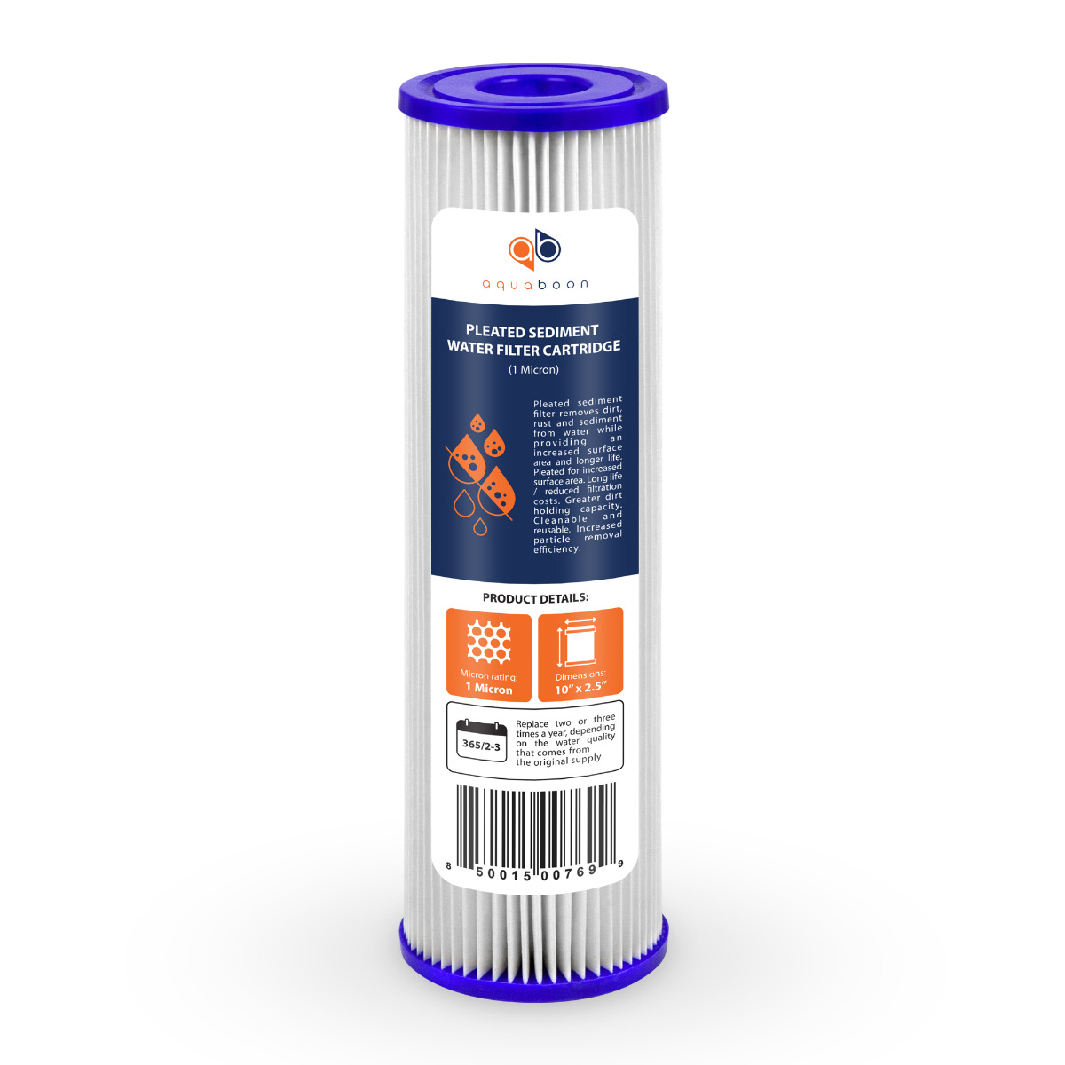 Aquaboon 1 Micron 10 x 2.5 Inch Pleated Sediment Water Filter Cartridge