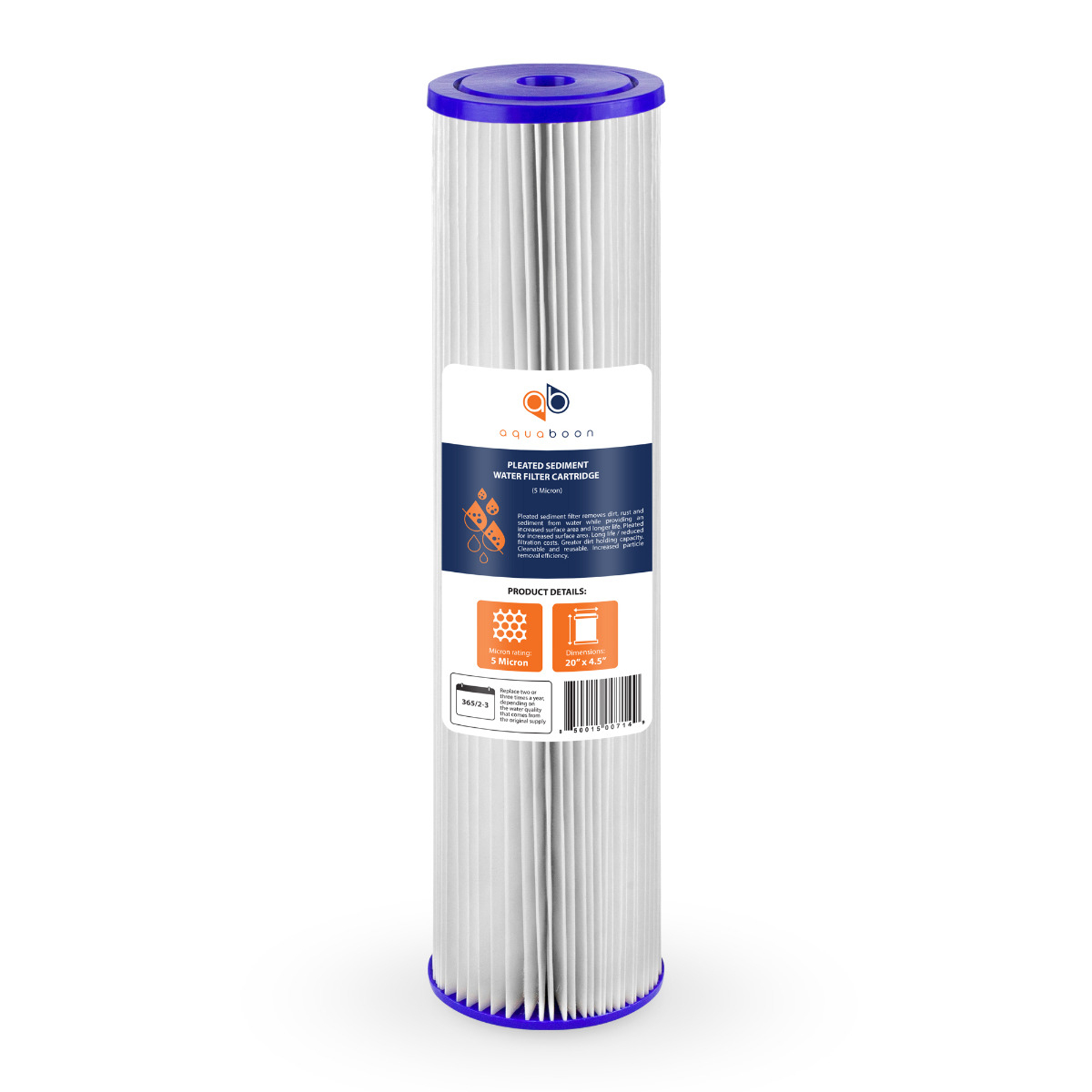 Aquaboon 5 Micron 20 x 4.5 Inch Pleated Sediment Water Filter Cartridge