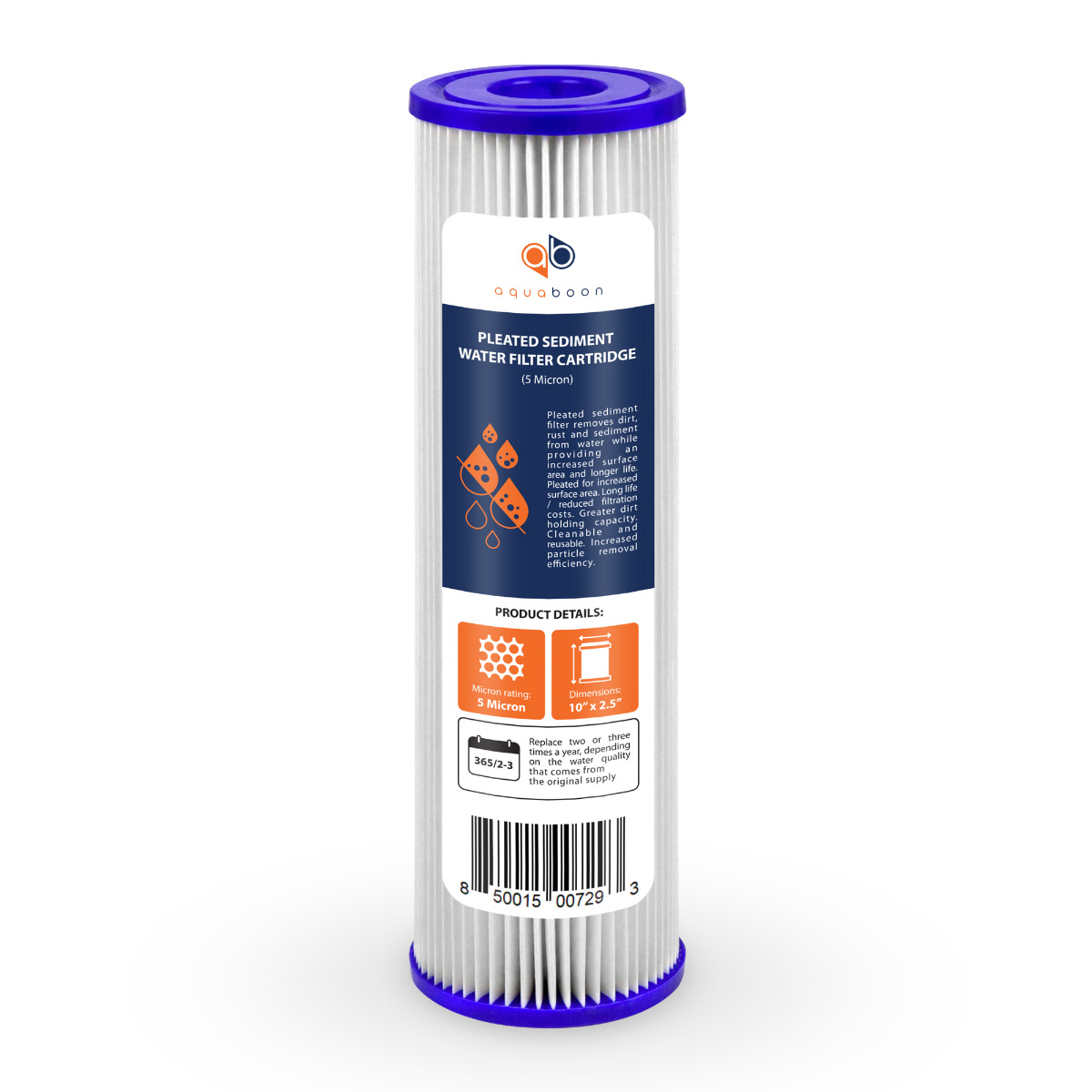 Aquaboon 5 Micron 10 x 2.5 Inch Pleated Sediment Water Filter Cartridge
