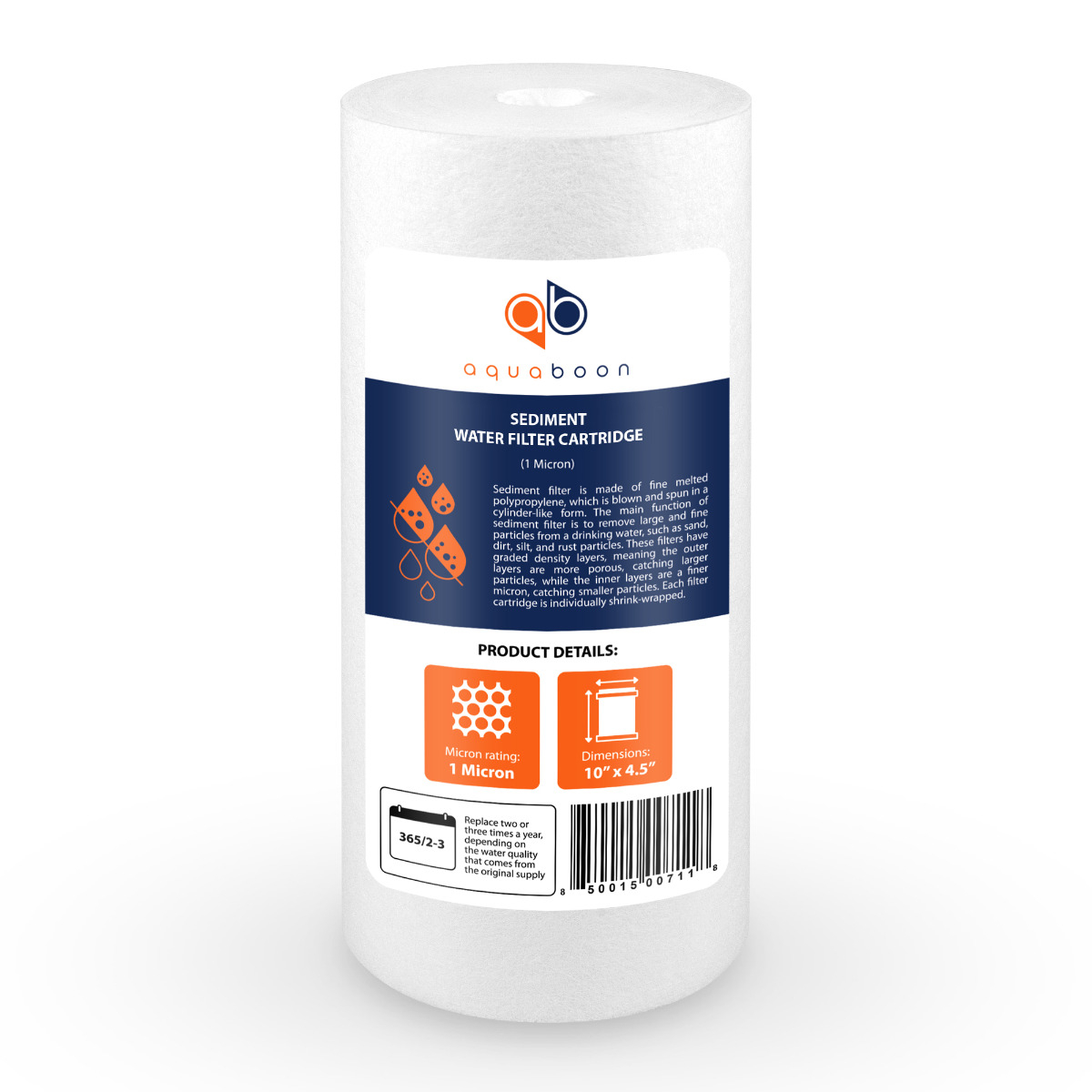 Aquaboon 1 Micron 10 x 4.5 Inch Sediment Water Filter Cartridge