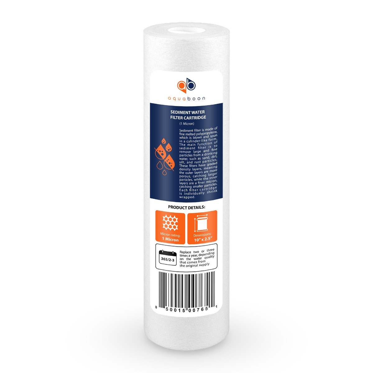 Aquaboon 1 Micron 10 x 2.5 Inch Sediment Water Filter Cartridge
