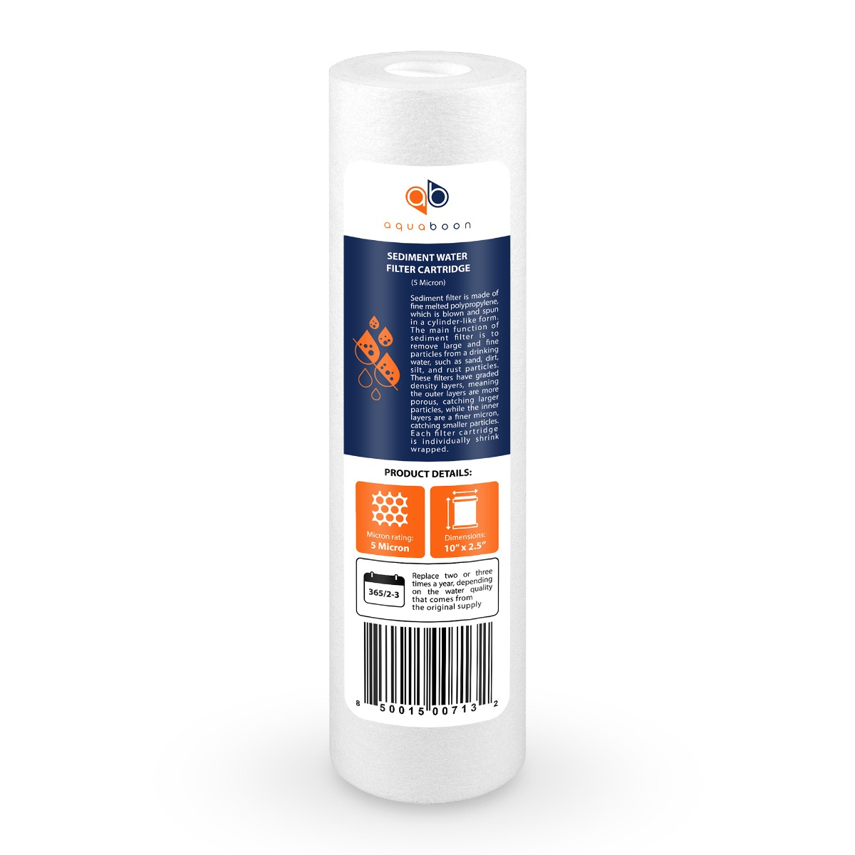 Aquaboon 5 Micron 10 x 2.5 Inch Sediment Water Filter Cartridge