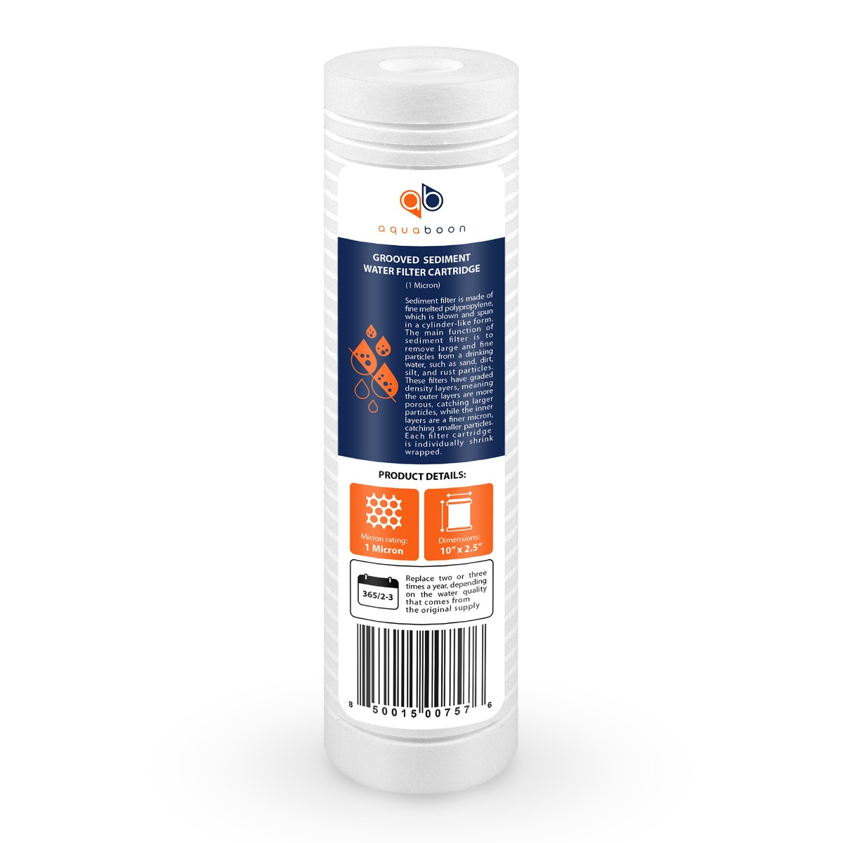 Aquaboon 1 Micron 10 x 2.5 Inch Grooved Sediment Water Filter Cartridge