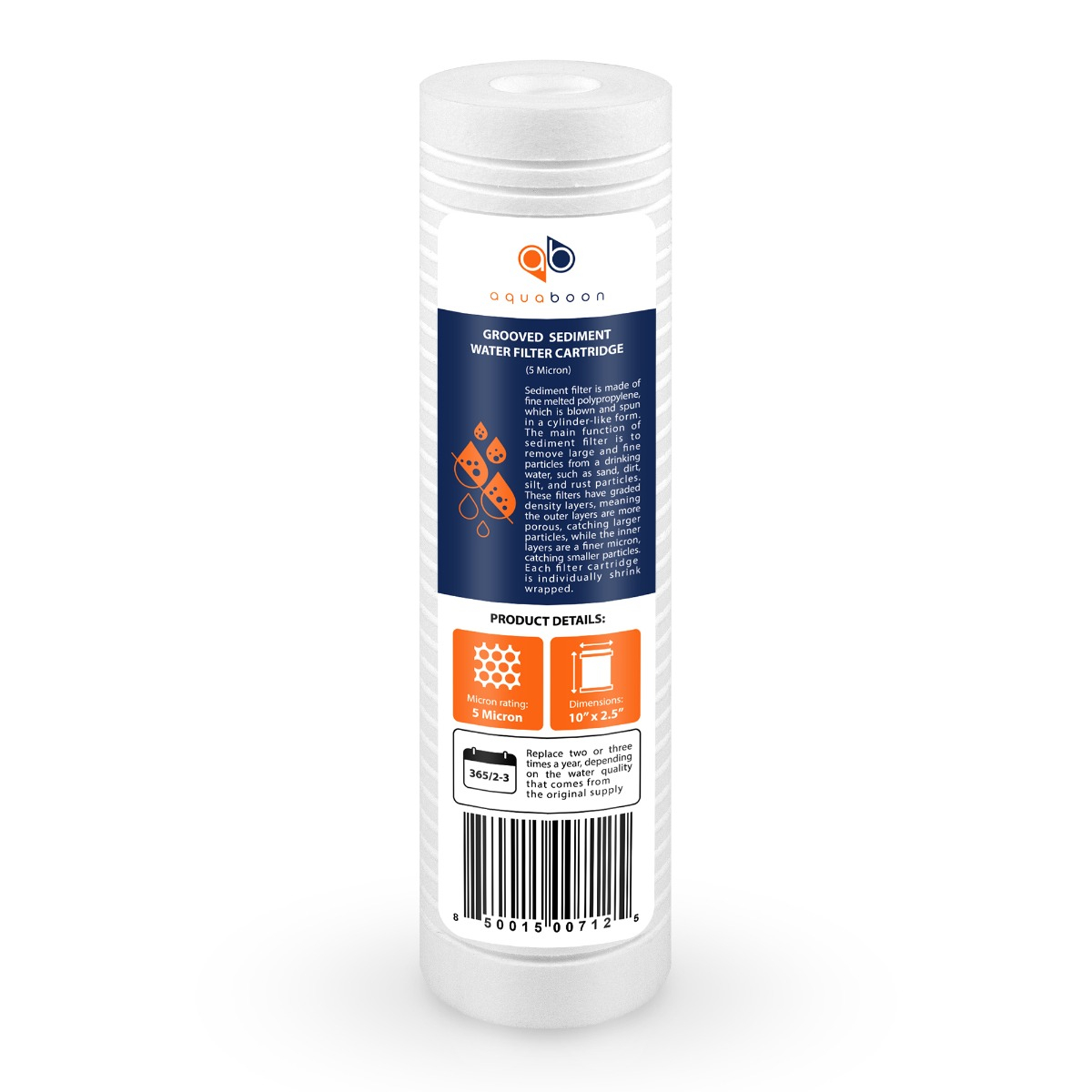Aquaboon 5 micron 10 x 2.5 Inch Grooved Sediment Water Filter Cartridge
