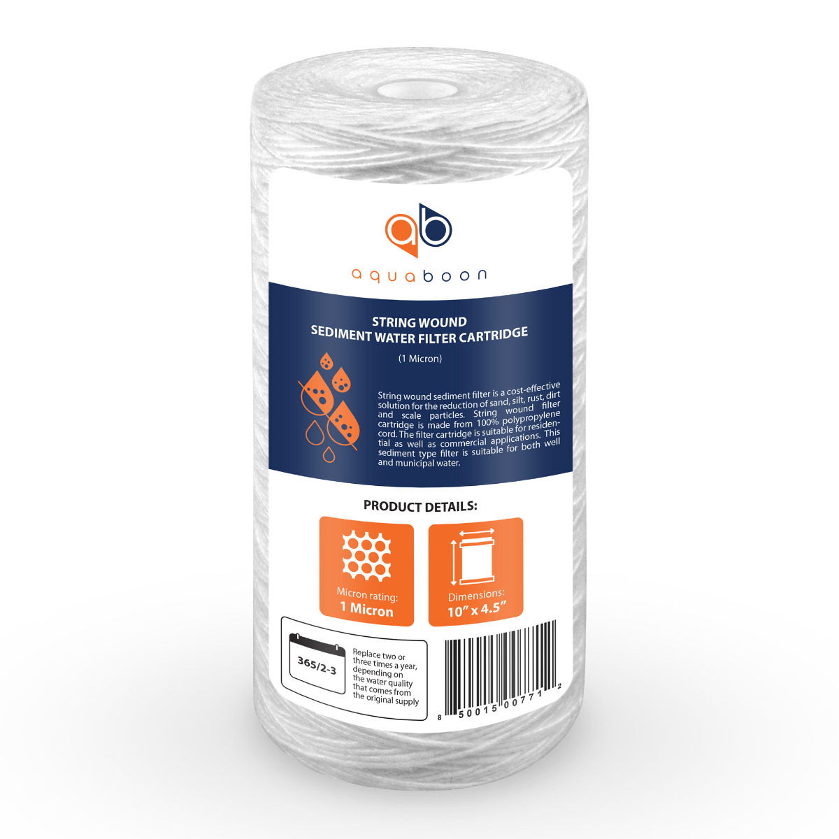Aquaboon 1 Micron 10 x 4.5 Inch String Wound Sediment Water Filter Cartridge