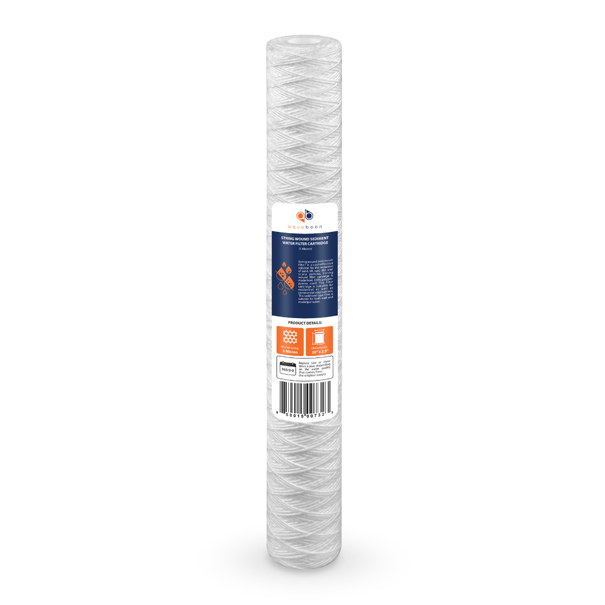Aquaboon 5 Micron 20 x 2.5 Inch String Wound Sediment Water Filter Cartridge
