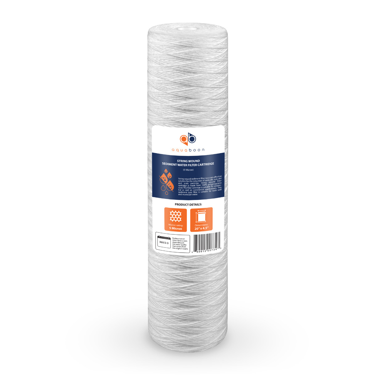 Aquaboon 5 Micron 20 x 4.5 Inch String Wound Sediment Water Filter Cartridge