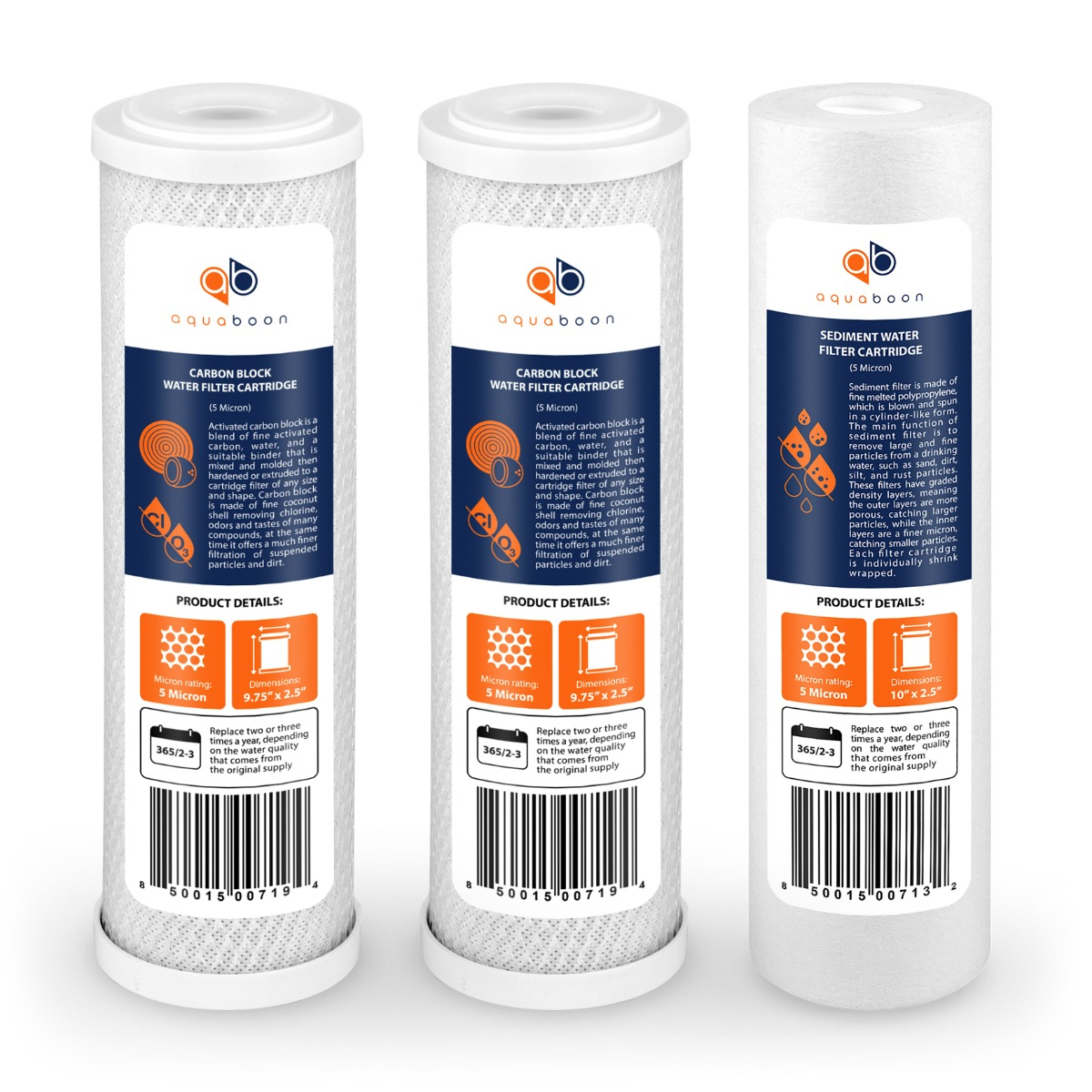 Replacement Set of 10 x 2.5 Inch Water Filter Cartridges by Aquaboon (3 PCS) AB-2C5M-1S5M