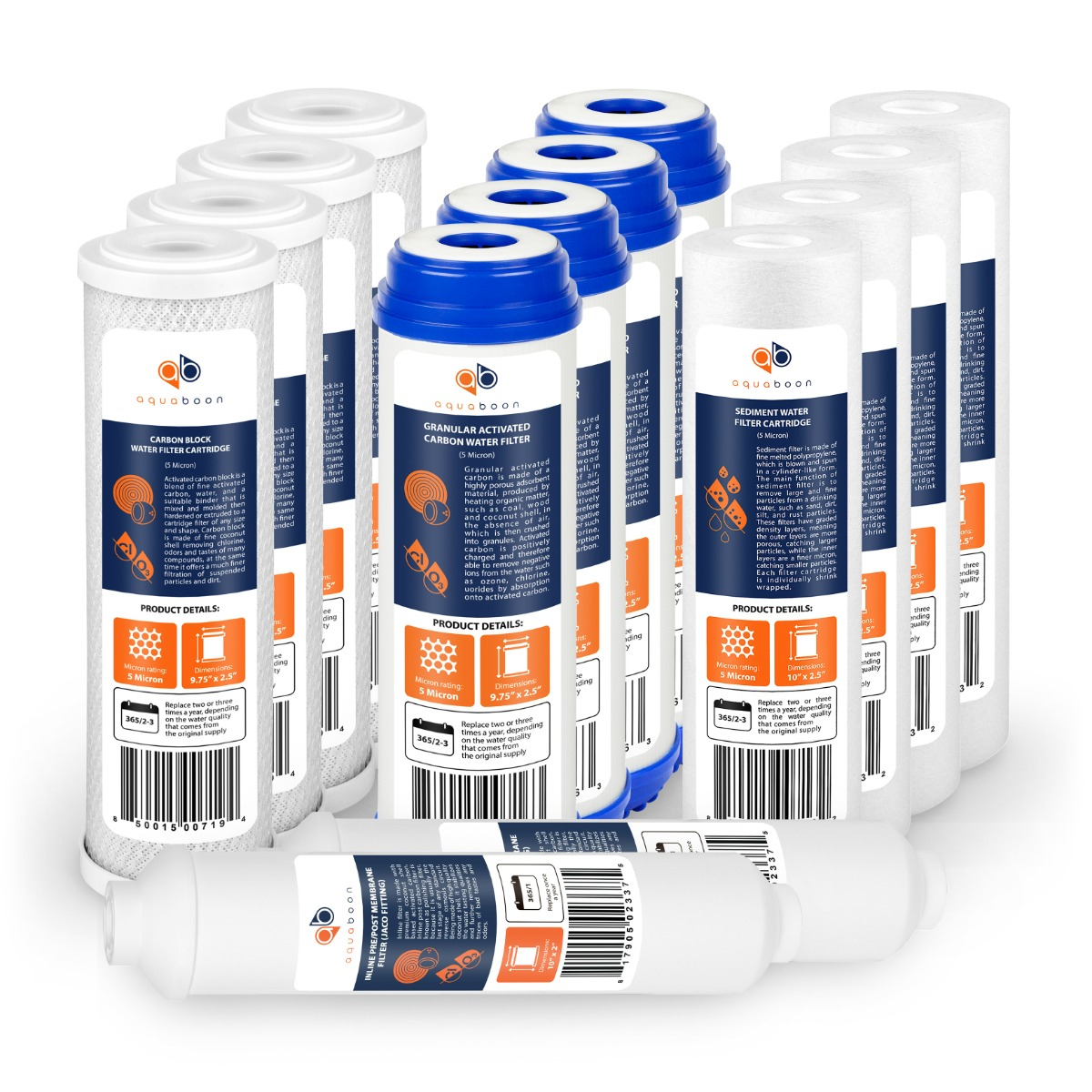 Replacement Set of 10 x 2.5 Inch Water Filter Cartridges by Aquaboon (14 PCS)