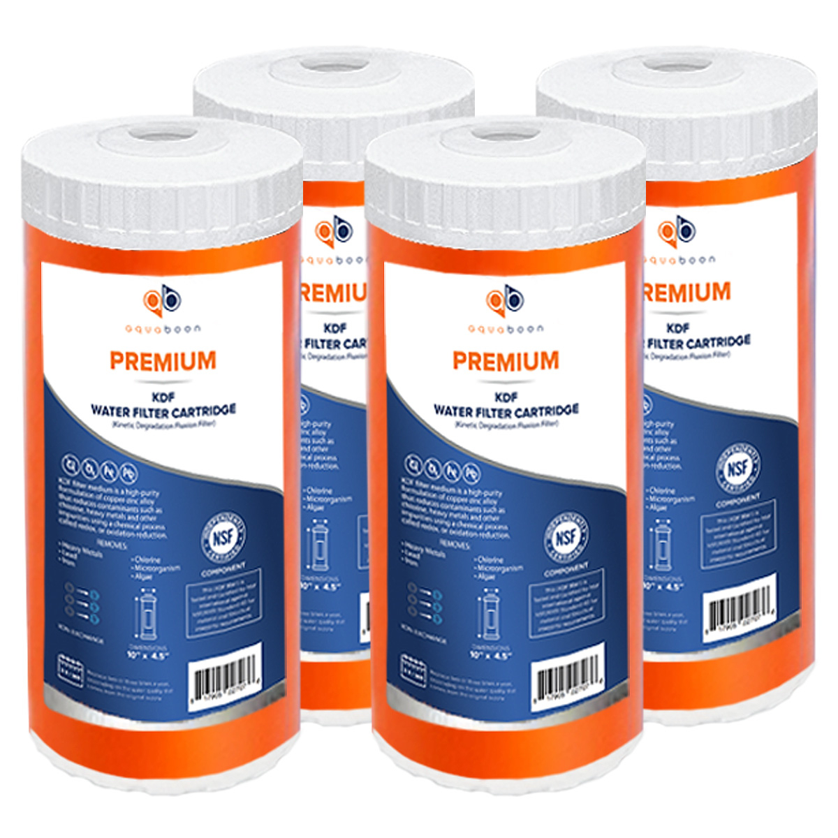 4 Pack Of Aquaboon KDF 10 x 4.5 Inch. Big Blue Replacement Water Filter Cartridge
