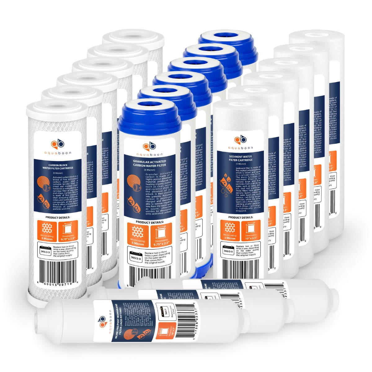 Replacement Set of 10 x 2.5 Inch Water Filter Cartridges by Aquaboon (21 PCS)