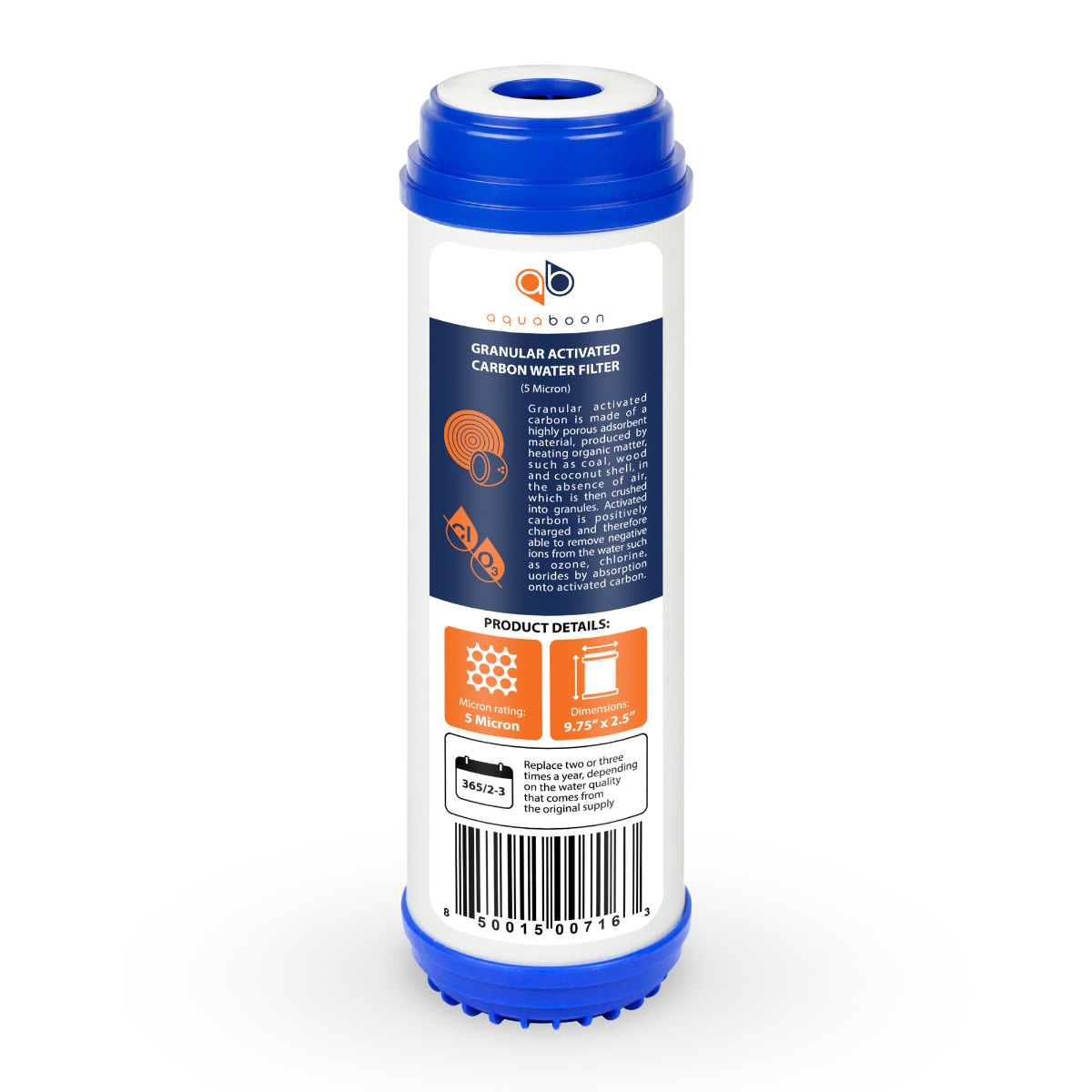 Aquaboon 5 Micron 10 x 2.5 Inch. GAC Water Filter Cartridge