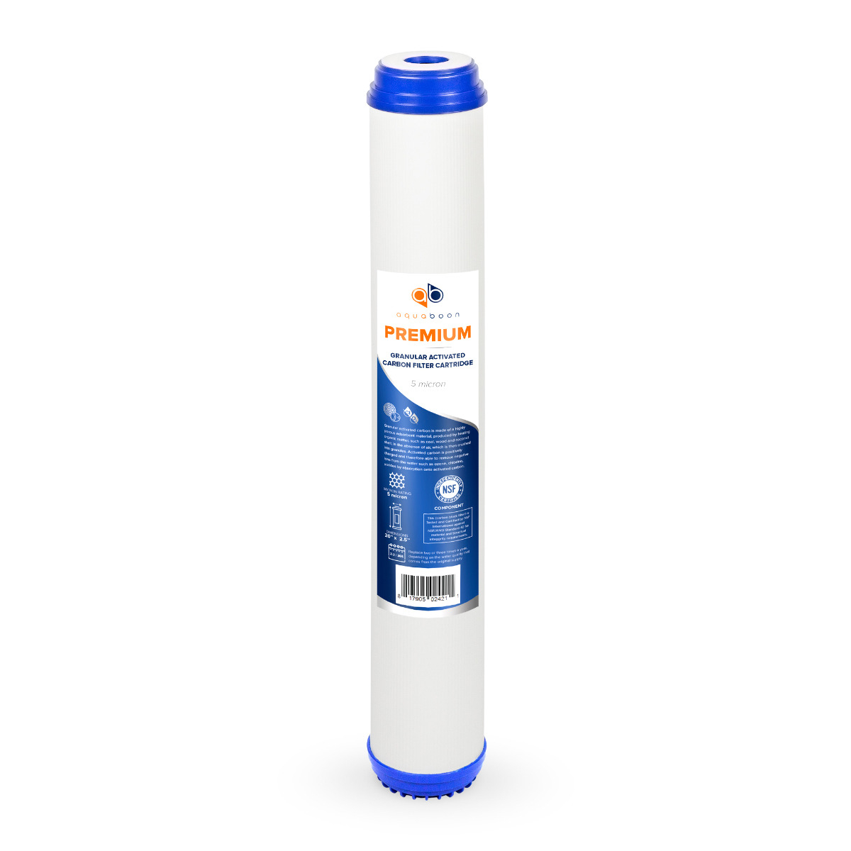 Premium Aquaboon 5 Micron 20 x 2.5 Inch. GAC Water Filter Cartridge ABP-G205M