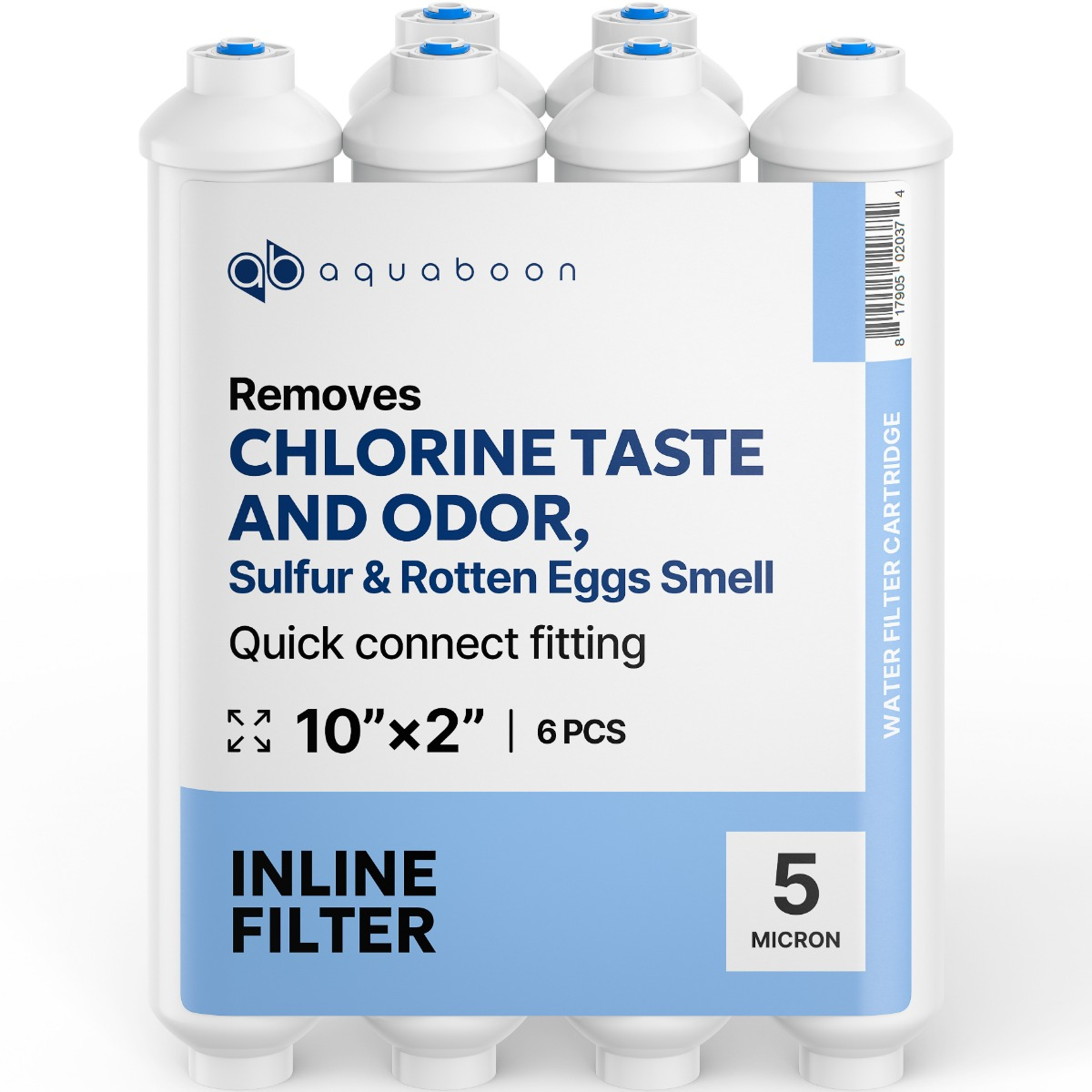 6 Pack Of T33 Compatible 10x2 Inch. Inline Pre/Post Membrane Filter Cartridge by Aquaboon (Quick Connect Fitting) AB-6T33Q