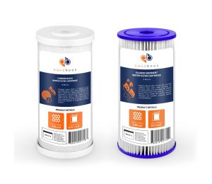 Aquaboon 5 Micron 10" x 4.5" CTO Carbon Block & Pleated Sediment Replacement Filter Cartridges Set (2 PCS)