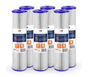 6 Pack Of Aquaboon 1 Micron 20 x 4.5 Inch Pleated Sediment Water Filter Cartridge AB-6PL20BB1M