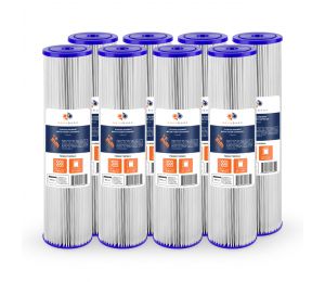 8 Pack Of Aquaboon 1 Micron 20 x 4.5 Inch Pleated Sediment Water Filter Cartridge AB-8PL20BB1M