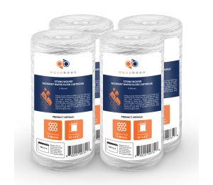 4 Pack Of Aquaboon 5 Micron 10 x 4.5 Inch String Wound Sediment Water Filter Cartridge