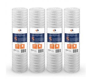 4 Pack Of Aquaboon 1 Micron 20 x 4.5 Inch String Wound Sediment Water Filter Cartridge