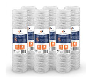 6 Pack Of Aquaboon 1 Micron 20 x 4.5 Inch String Wound Sediment Water Filter Cartridge
