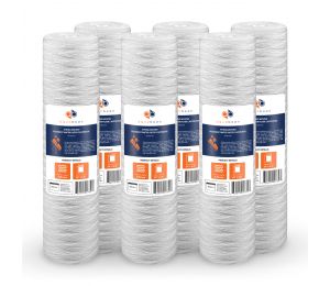 6 Pack Of Aquaboon 5 Micron 20 x 4.5 Inch String Wound Sediment Water Filter Cartridge