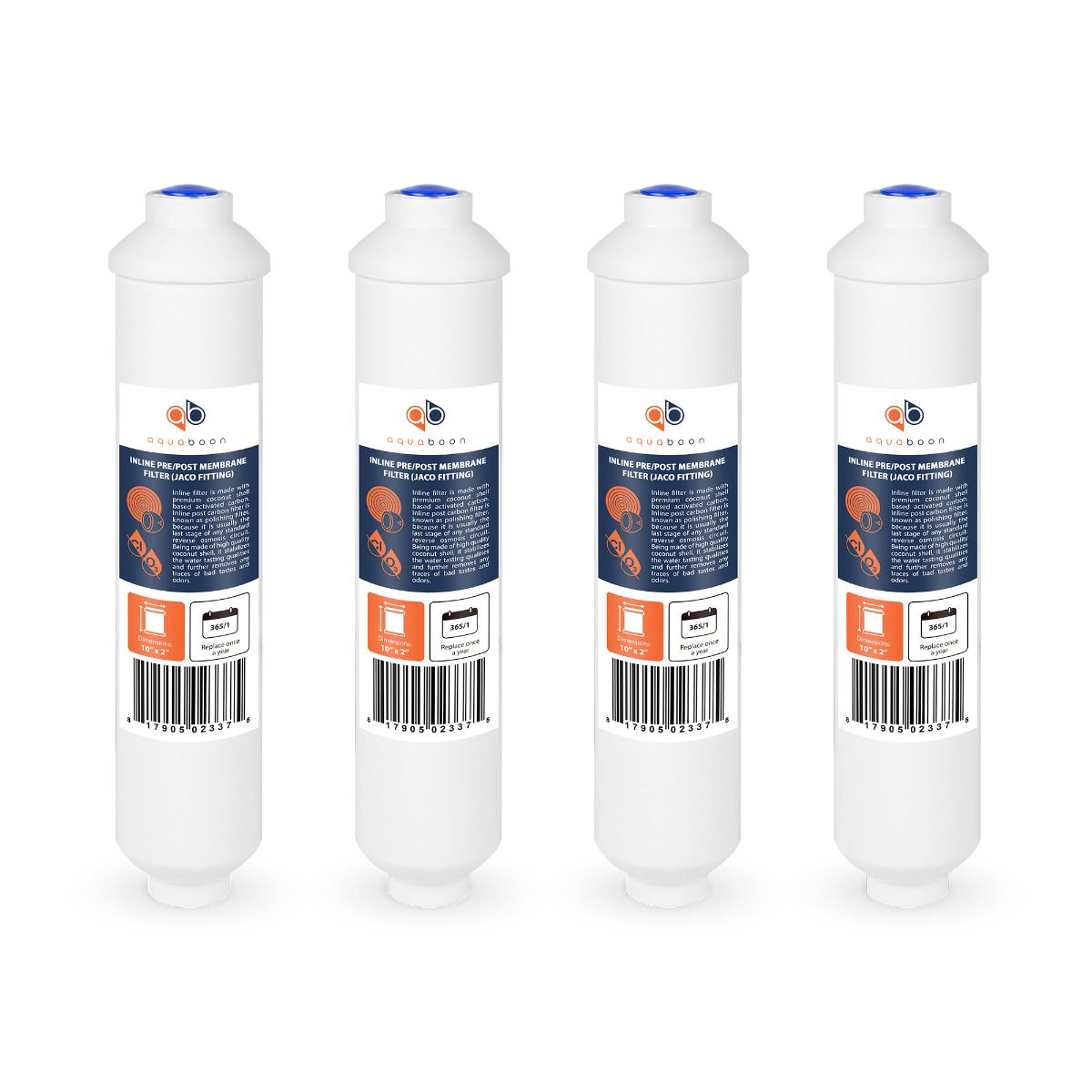 4 Pack Of T33 Compatible 10x2 Inch. Inline Pre/Post Membrane Filter  Cartridge by Aquaboon (Jaco Fitting) AB-4T33J — Buy at FilterWay.com