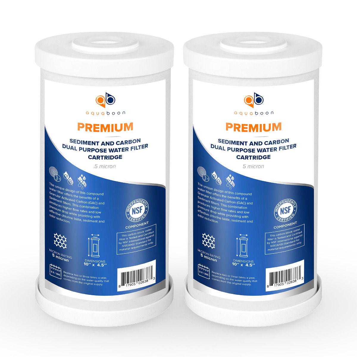 2 Pack Of Dual Carbon & Sediment Water Filter Cartridge