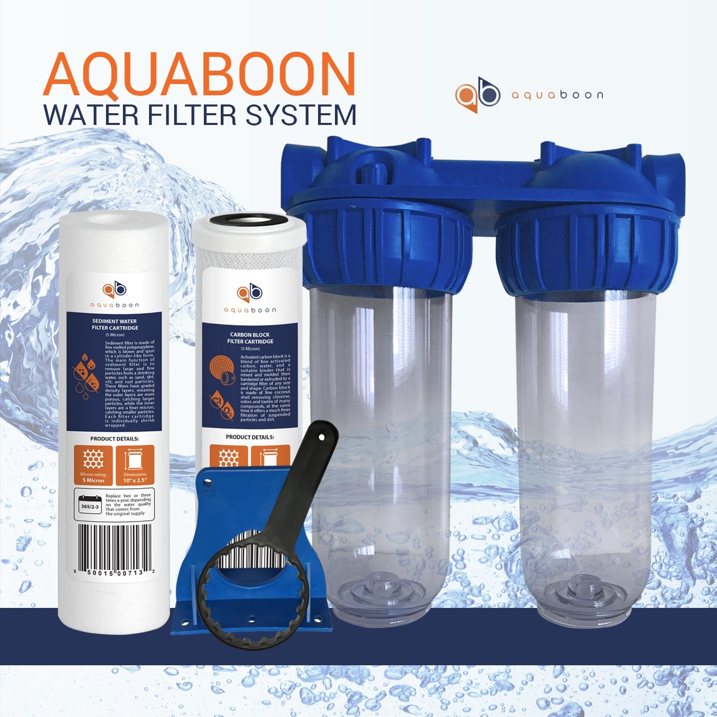Includes Sediment &Carbon Filters Aquaboon 2-Stage 10" Water Filtration System 