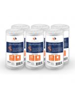 6 Pack Of Aquaboon 5 Micron 10 x 4.5 Inch String Wound Sediment Water Filter Cartridge