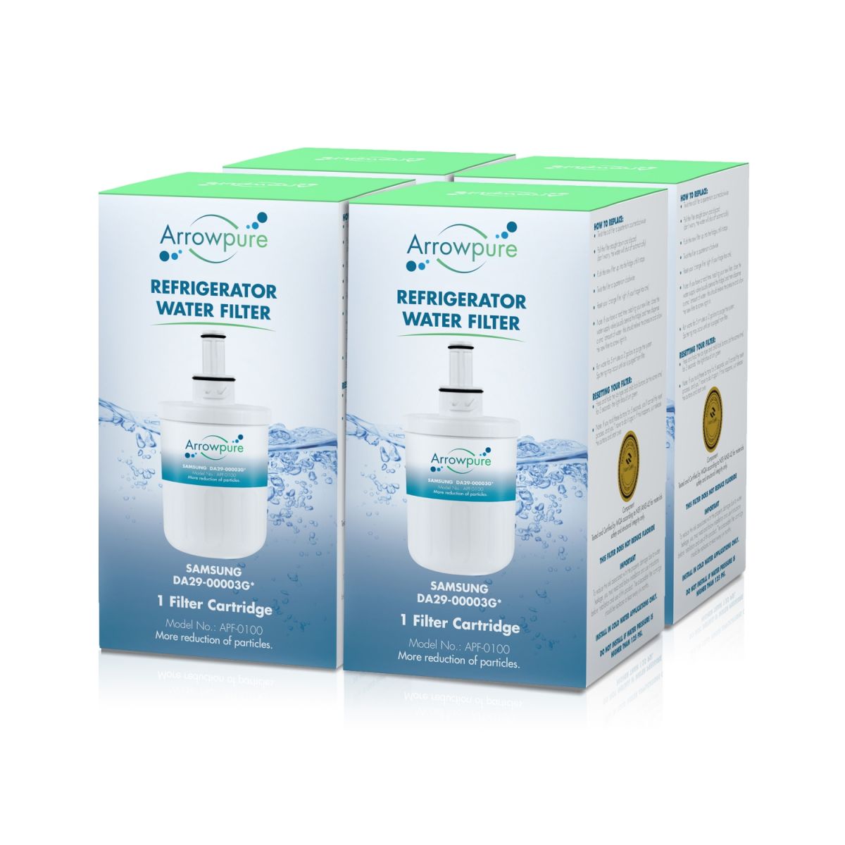 4 Pack Of Compatible Refrigerator Water Filter By Arrowpure APF-0100X4