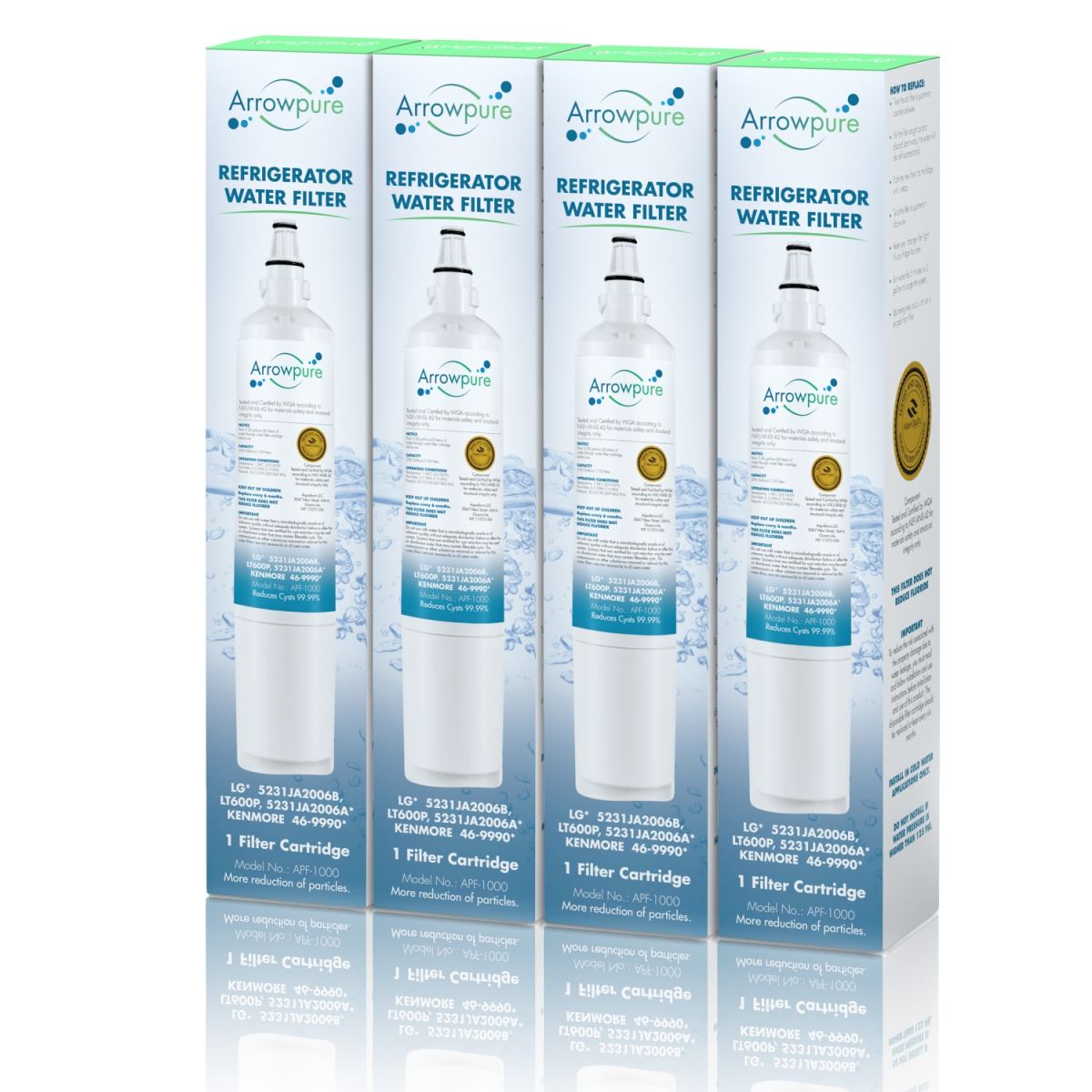 4 Pack Of Arrowpure Refrigerator Water Filter Replacement APF-1000x4