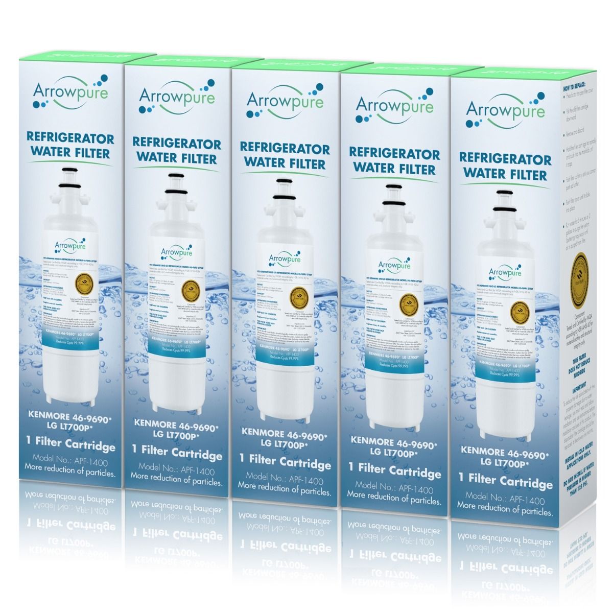 5 Pack Of Arrowpure Refrigerator Water Filter Replacement APF-1400x5