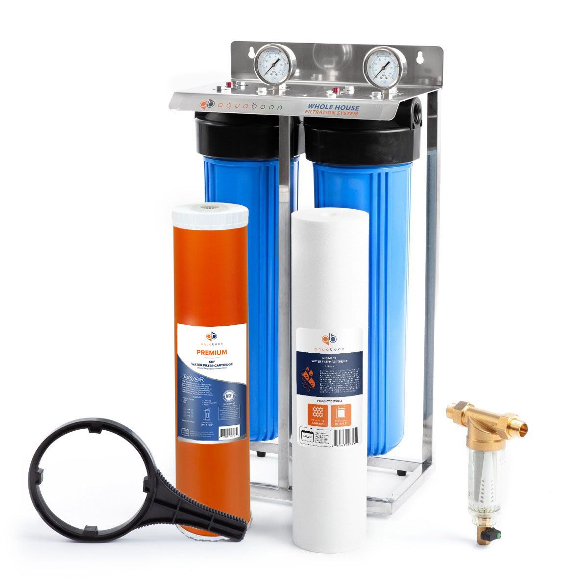 2-Stage 20" Whole House Water Filtration System by Aquaboon AB-2WHS20BB-1K20BB-1S20BB5M