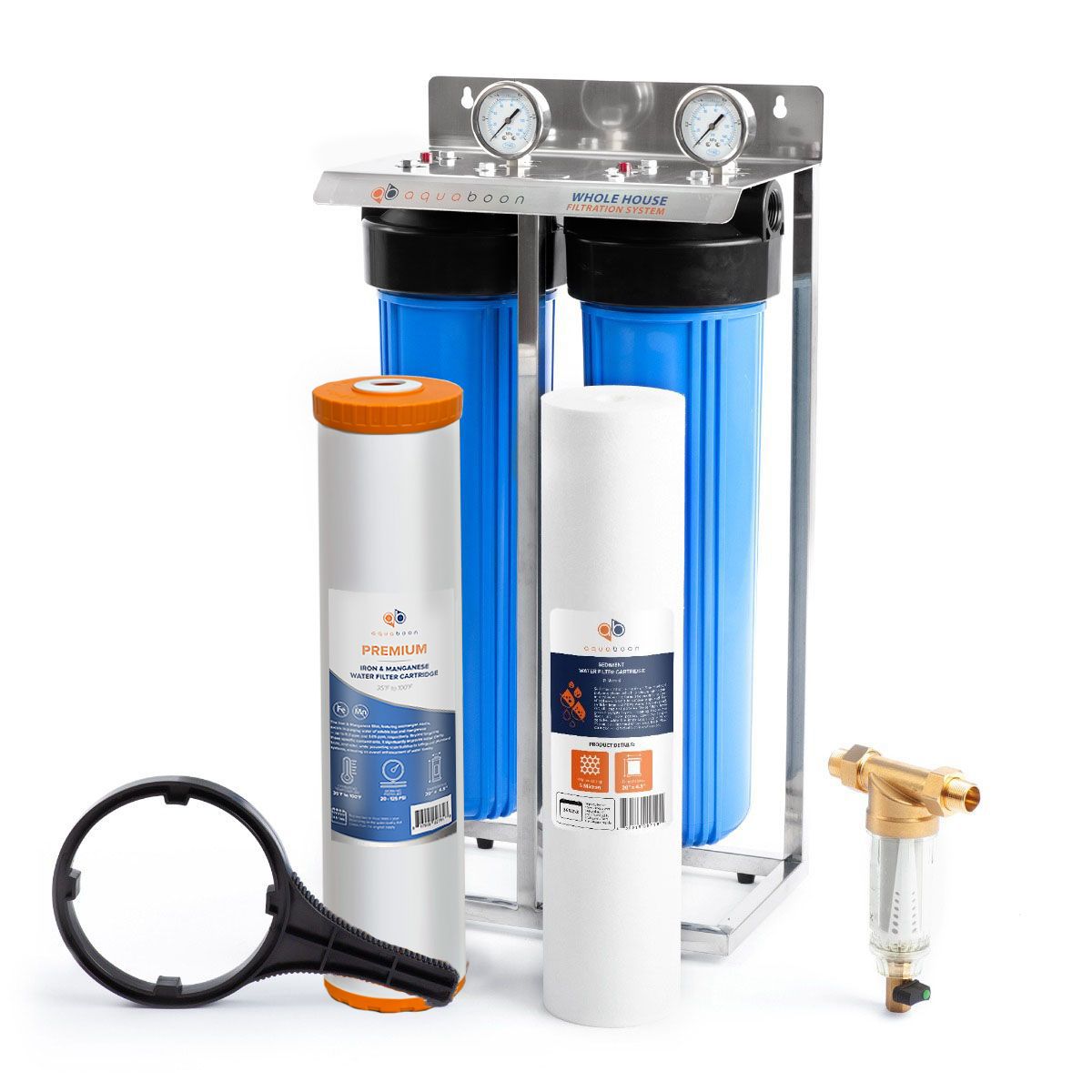 2-Stage 20" Whole House Water Filtration System by Aquaboon AB-2WHS20BB-1S20BB5M-1IRM20BB