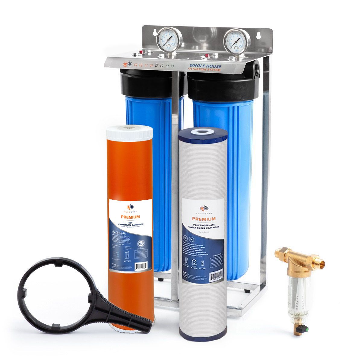 2-Stage 20" Whole House Water Filtration System by Aquaboon AB-2WHS20BB-1PPH20BB-1K20BB