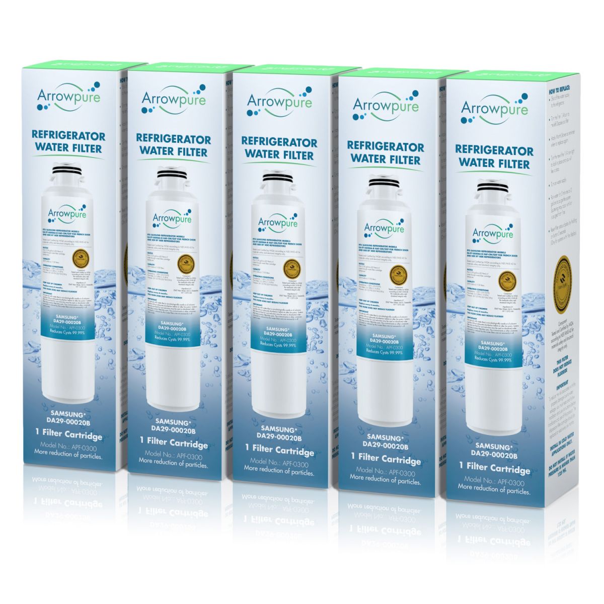 5 Pack Of Arrowpure Refrigerator Water Filter Replacement APF-0300x5